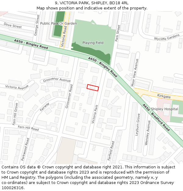 9, VICTORIA PARK, SHIPLEY, BD18 4RL: Location map and indicative extent of plot