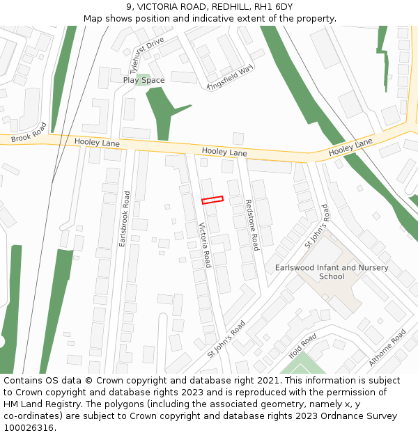 9, VICTORIA ROAD, REDHILL, RH1 6DY: Location map and indicative extent of plot