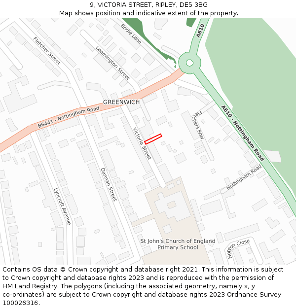 9, VICTORIA STREET, RIPLEY, DE5 3BG: Location map and indicative extent of plot