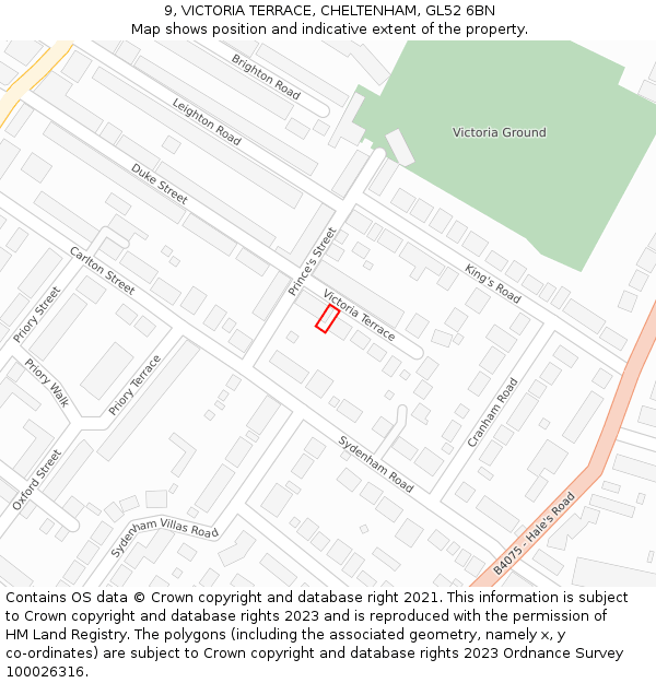 9, VICTORIA TERRACE, CHELTENHAM, GL52 6BN: Location map and indicative extent of plot