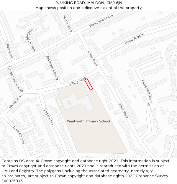 9, VIKING ROAD, MALDON, CM9 6JN: Location map and indicative extent of plot