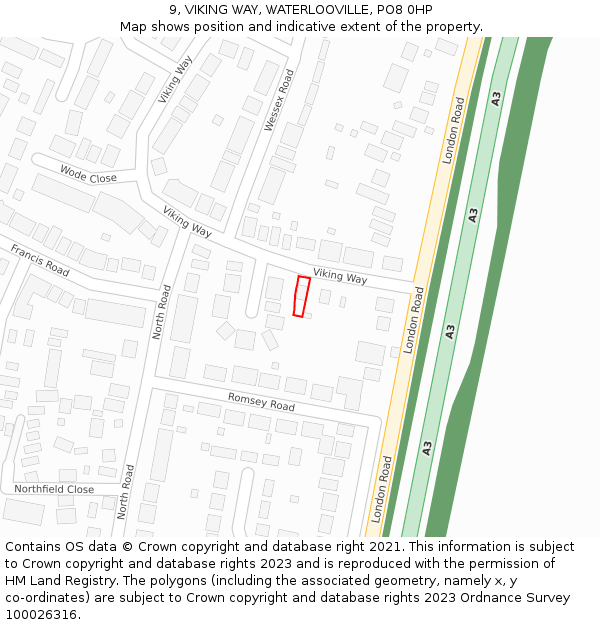 9, VIKING WAY, WATERLOOVILLE, PO8 0HP: Location map and indicative extent of plot