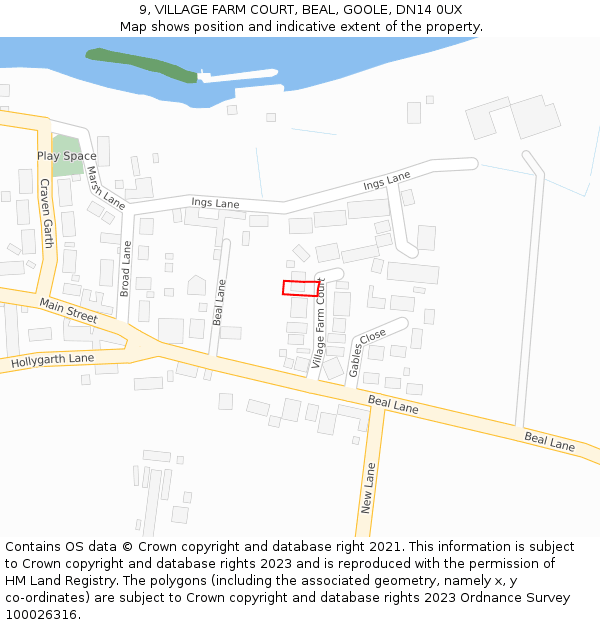 9, VILLAGE FARM COURT, BEAL, GOOLE, DN14 0UX: Location map and indicative extent of plot