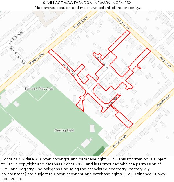 9, VILLAGE WAY, FARNDON, NEWARK, NG24 4SX: Location map and indicative extent of plot