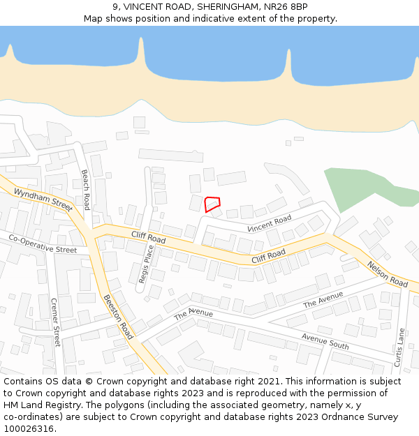 9, VINCENT ROAD, SHERINGHAM, NR26 8BP: Location map and indicative extent of plot