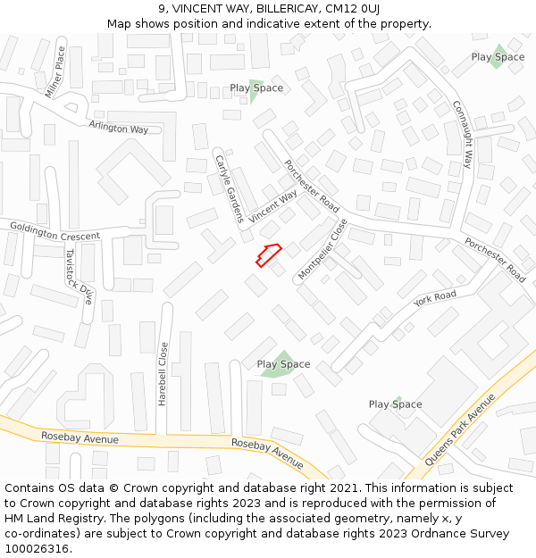 9, VINCENT WAY, BILLERICAY, CM12 0UJ: Location map and indicative extent of plot