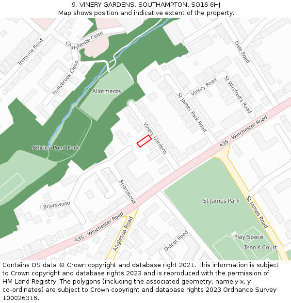 9, VINERY GARDENS, SOUTHAMPTON, SO16 6HJ: Location map and indicative extent of plot