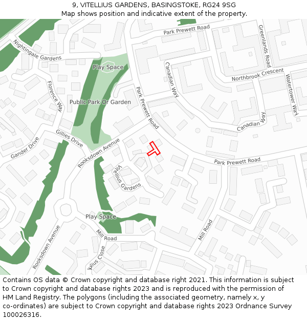 9, VITELLIUS GARDENS, BASINGSTOKE, RG24 9SG: Location map and indicative extent of plot