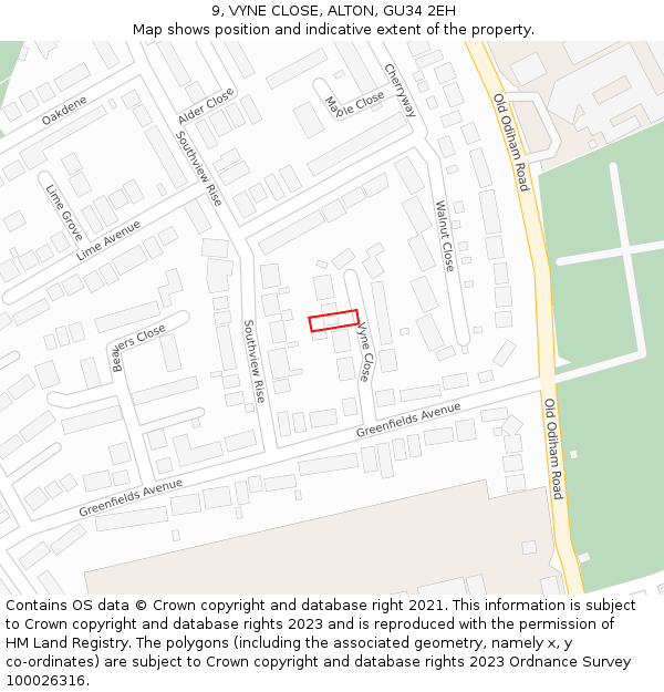 9, VYNE CLOSE, ALTON, GU34 2EH: Location map and indicative extent of plot