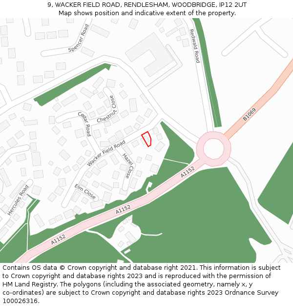9, WACKER FIELD ROAD, RENDLESHAM, WOODBRIDGE, IP12 2UT: Location map and indicative extent of plot