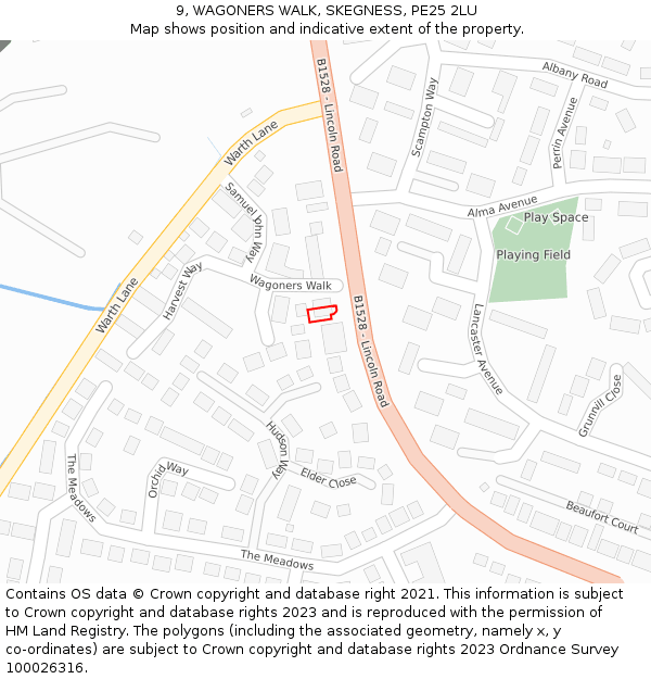 9, WAGONERS WALK, SKEGNESS, PE25 2LU: Location map and indicative extent of plot