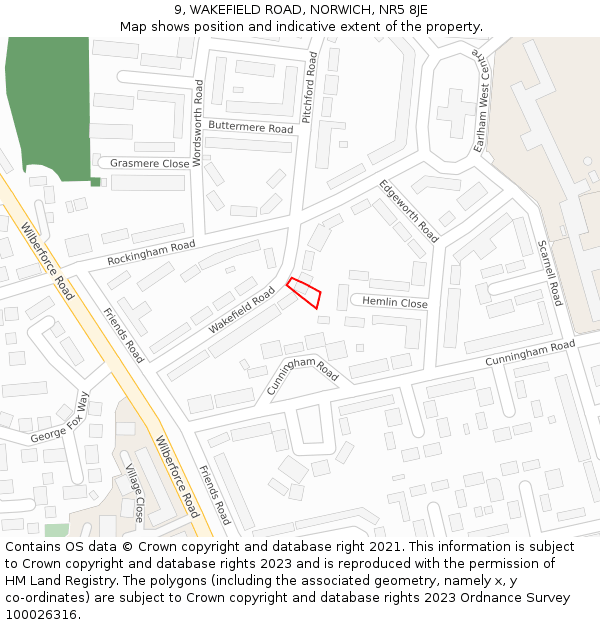 9, WAKEFIELD ROAD, NORWICH, NR5 8JE: Location map and indicative extent of plot