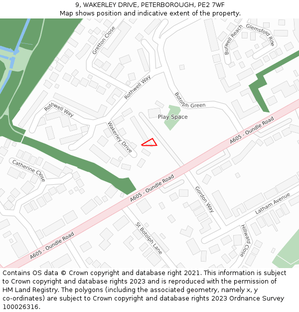 9, WAKERLEY DRIVE, PETERBOROUGH, PE2 7WF: Location map and indicative extent of plot