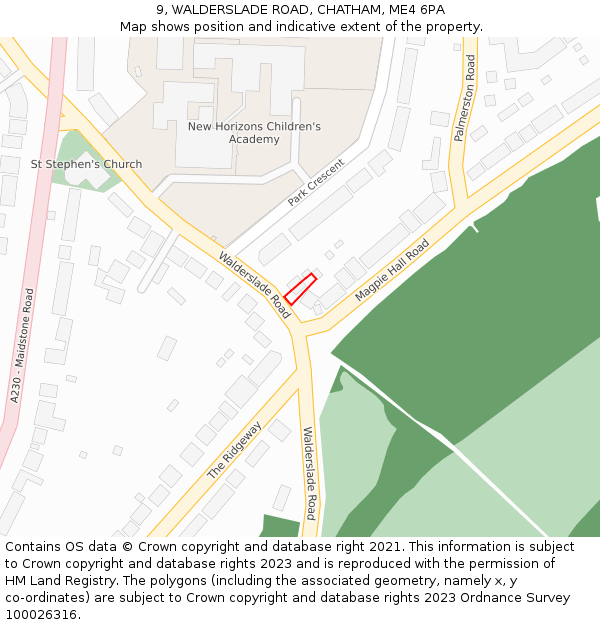 9, WALDERSLADE ROAD, CHATHAM, ME4 6PA: Location map and indicative extent of plot