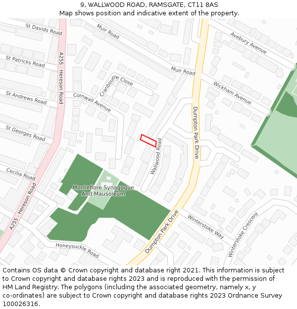 9, WALLWOOD ROAD, RAMSGATE, CT11 8AS: Location map and indicative extent of plot