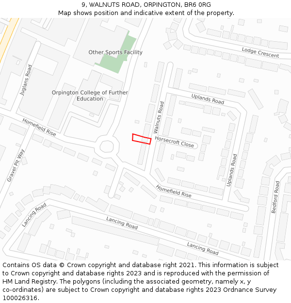 9, WALNUTS ROAD, ORPINGTON, BR6 0RG: Location map and indicative extent of plot