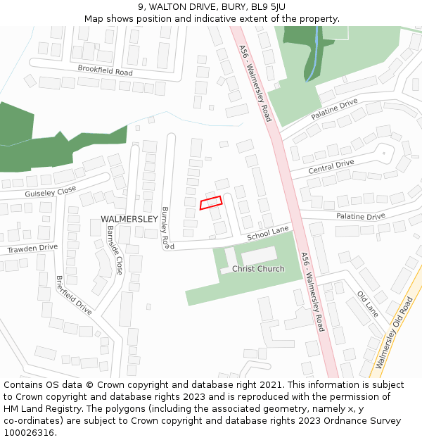 9, WALTON DRIVE, BURY, BL9 5JU: Location map and indicative extent of plot