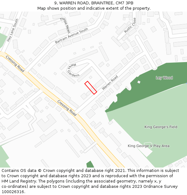 9, WARREN ROAD, BRAINTREE, CM7 3PB: Location map and indicative extent of plot