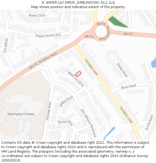 9, WATER LILY DRIVE, DARLINGTON, DL1 1LQ: Location map and indicative extent of plot