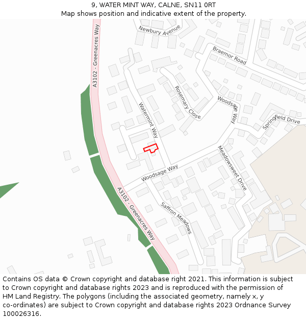 9, WATER MINT WAY, CALNE, SN11 0RT: Location map and indicative extent of plot