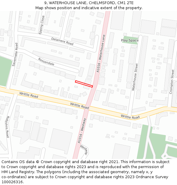 9, WATERHOUSE LANE, CHELMSFORD, CM1 2TE: Location map and indicative extent of plot