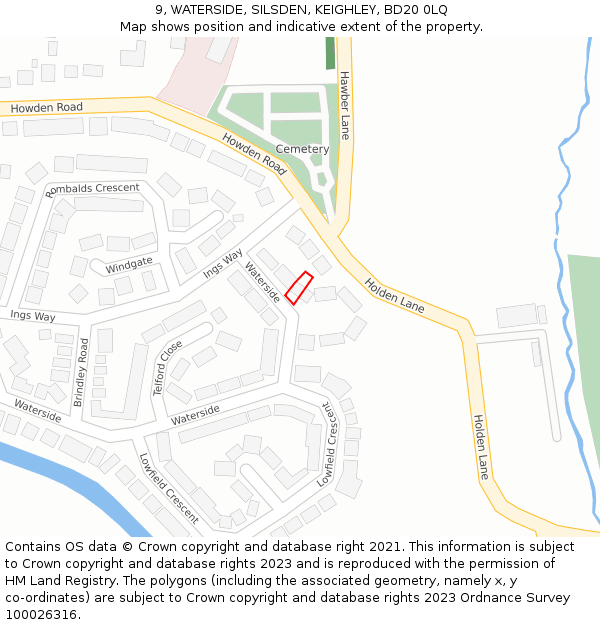 9, WATERSIDE, SILSDEN, KEIGHLEY, BD20 0LQ: Location map and indicative extent of plot