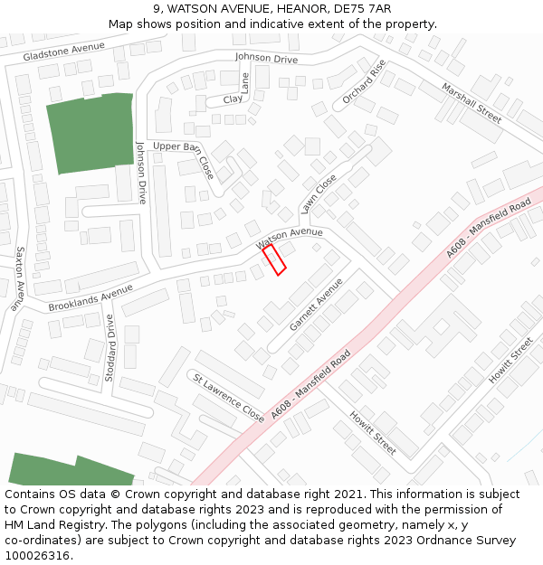 9, WATSON AVENUE, HEANOR, DE75 7AR: Location map and indicative extent of plot