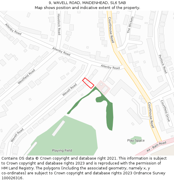 9, WAVELL ROAD, MAIDENHEAD, SL6 5AB: Location map and indicative extent of plot