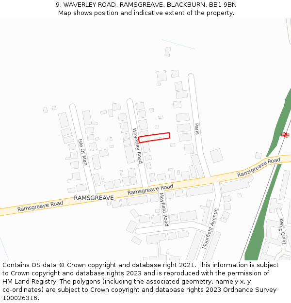 9, WAVERLEY ROAD, RAMSGREAVE, BLACKBURN, BB1 9BN: Location map and indicative extent of plot