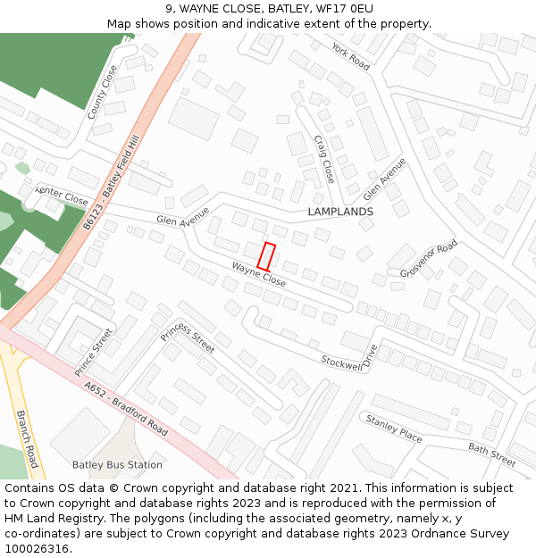 9, WAYNE CLOSE, BATLEY, WF17 0EU: Location map and indicative extent of plot