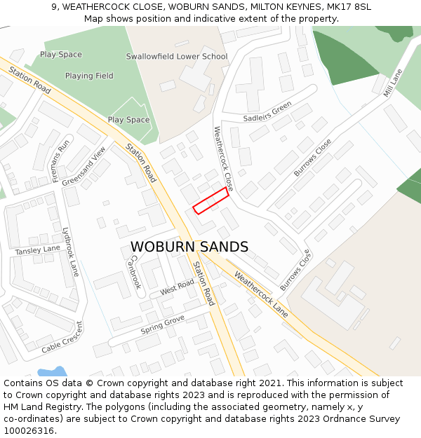 9, WEATHERCOCK CLOSE, WOBURN SANDS, MILTON KEYNES, MK17 8SL: Location map and indicative extent of plot