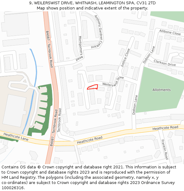 9, WEILERSWIST DRIVE, WHITNASH, LEAMINGTON SPA, CV31 2TD: Location map and indicative extent of plot