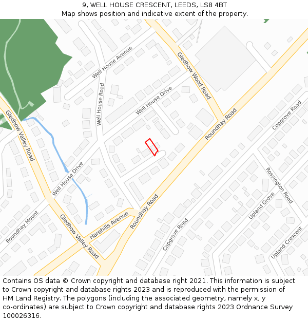 9, WELL HOUSE CRESCENT, LEEDS, LS8 4BT: Location map and indicative extent of plot