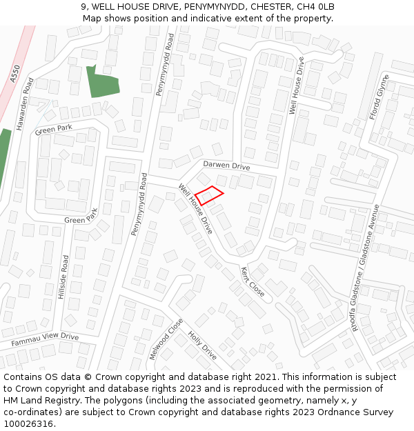 9, WELL HOUSE DRIVE, PENYMYNYDD, CHESTER, CH4 0LB: Location map and indicative extent of plot