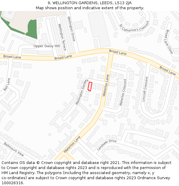 9, WELLINGTON GARDENS, LEEDS, LS13 2JA: Location map and indicative extent of plot