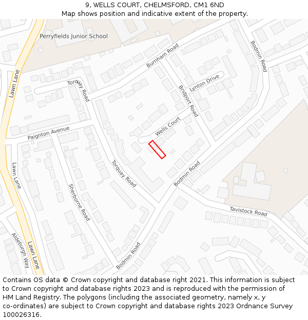 9, WELLS COURT, CHELMSFORD, CM1 6ND: Location map and indicative extent of plot