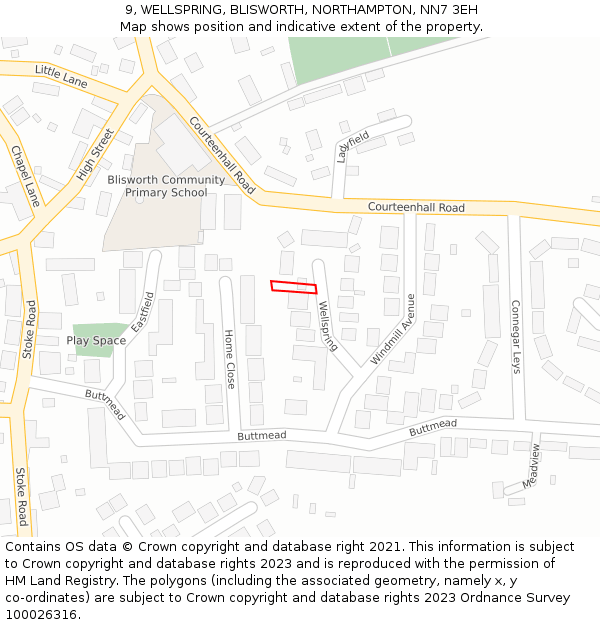 9, WELLSPRING, BLISWORTH, NORTHAMPTON, NN7 3EH: Location map and indicative extent of plot