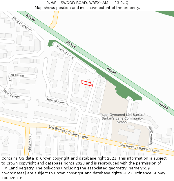 9, WELLSWOOD ROAD, WREXHAM, LL13 9UQ: Location map and indicative extent of plot