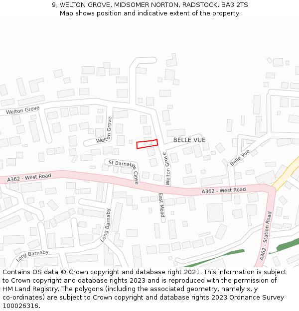9, WELTON GROVE, MIDSOMER NORTON, RADSTOCK, BA3 2TS: Location map and indicative extent of plot