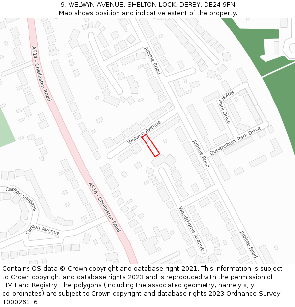 9, WELWYN AVENUE, SHELTON LOCK, DERBY, DE24 9FN: Location map and indicative extent of plot