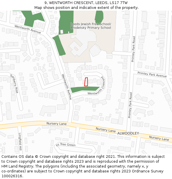 9, WENTWORTH CRESCENT, LEEDS, LS17 7TW: Location map and indicative extent of plot