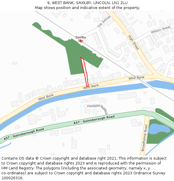 9, WEST BANK, SAXILBY, LINCOLN, LN1 2LU: Location map and indicative extent of plot