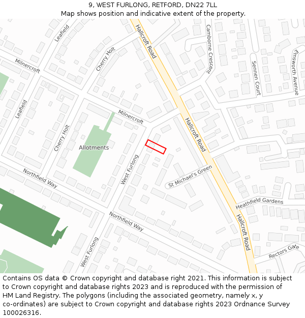 9, WEST FURLONG, RETFORD, DN22 7LL: Location map and indicative extent of plot