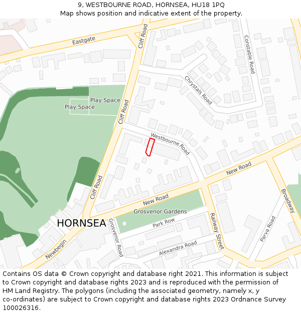 9, WESTBOURNE ROAD, HORNSEA, HU18 1PQ: Location map and indicative extent of plot