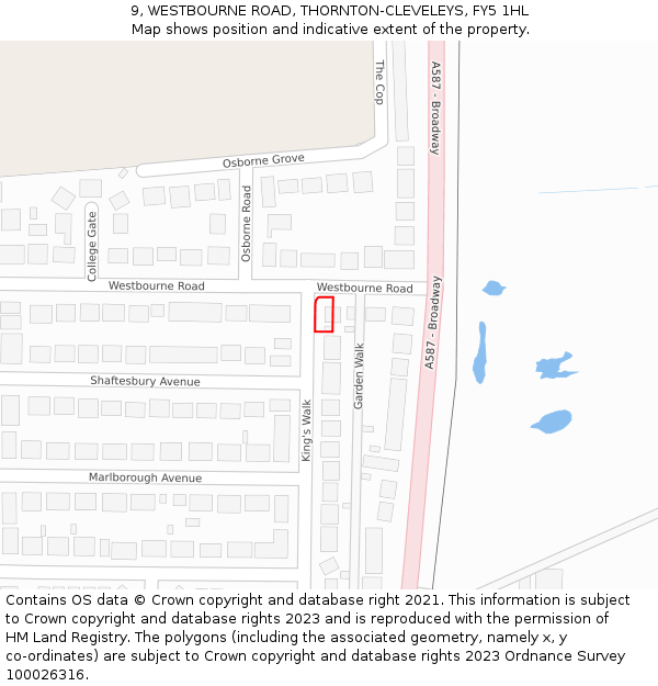 9, WESTBOURNE ROAD, THORNTON-CLEVELEYS, FY5 1HL: Location map and indicative extent of plot