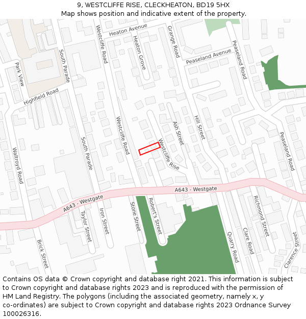 9, WESTCLIFFE RISE, CLECKHEATON, BD19 5HX: Location map and indicative extent of plot
