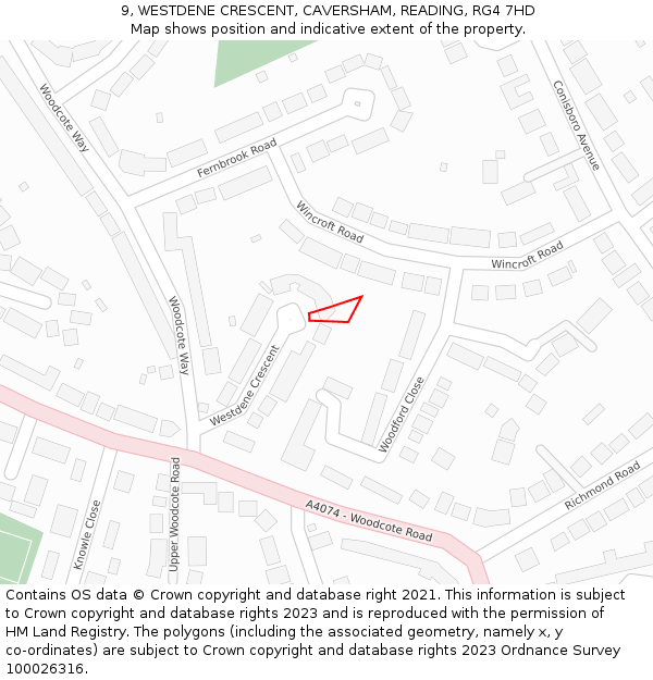 9, WESTDENE CRESCENT, CAVERSHAM, READING, RG4 7HD: Location map and indicative extent of plot