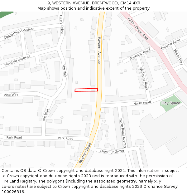 9, WESTERN AVENUE, BRENTWOOD, CM14 4XR: Location map and indicative extent of plot