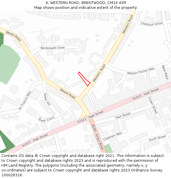 9, WESTERN ROAD, BRENTWOOD, CM14 4SR: Location map and indicative extent of plot
