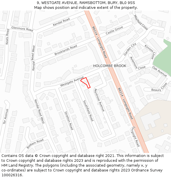 9, WESTGATE AVENUE, RAMSBOTTOM, BURY, BL0 9SS: Location map and indicative extent of plot